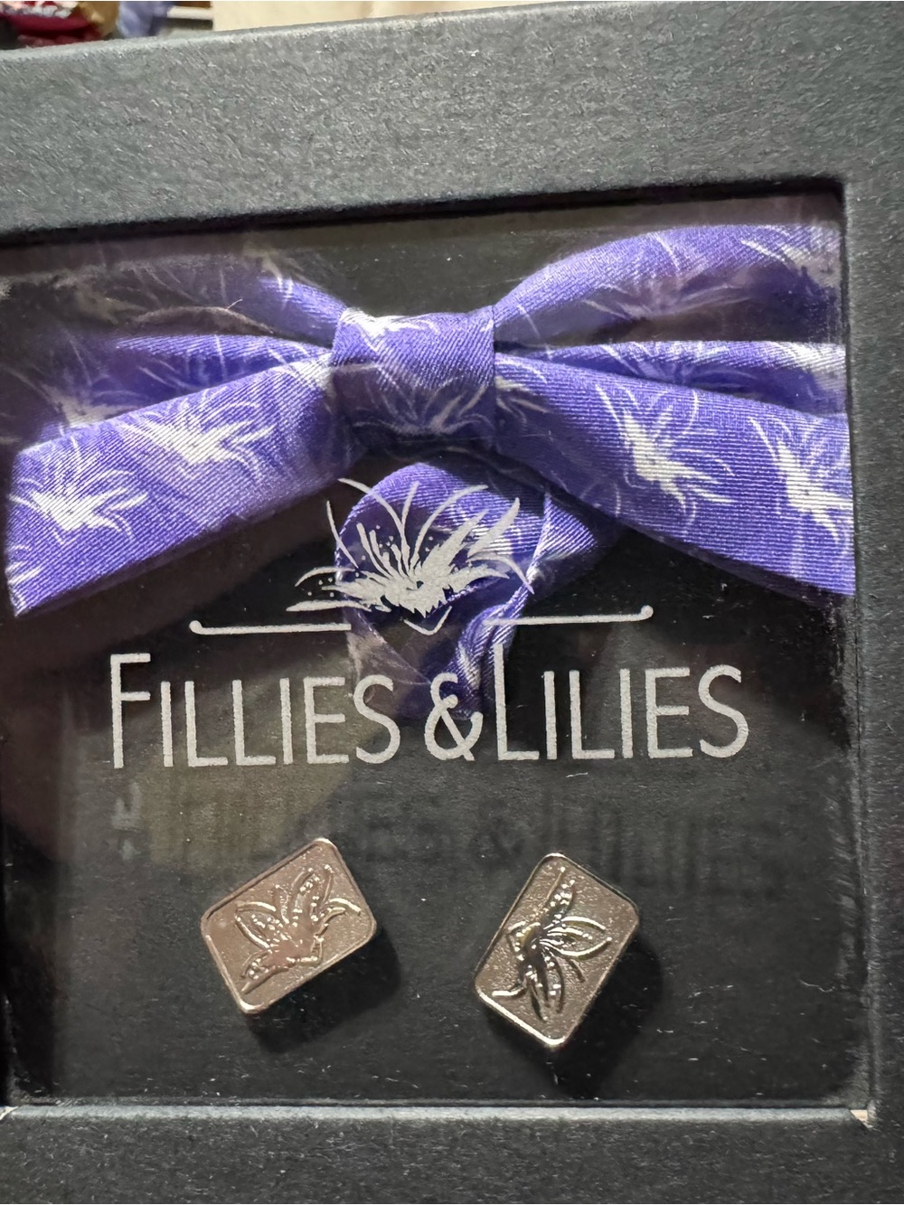Purple Floral Bow Tie and Cufflinks Set